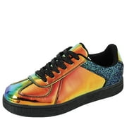Women Fashion Metallic Holographic Glitter Sneakers Lace Up Shoes Green