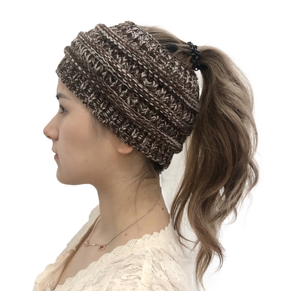 Women Fashion Outdoor Solid Splice Hats Crochet Knit Holey Beanie Cap Headband