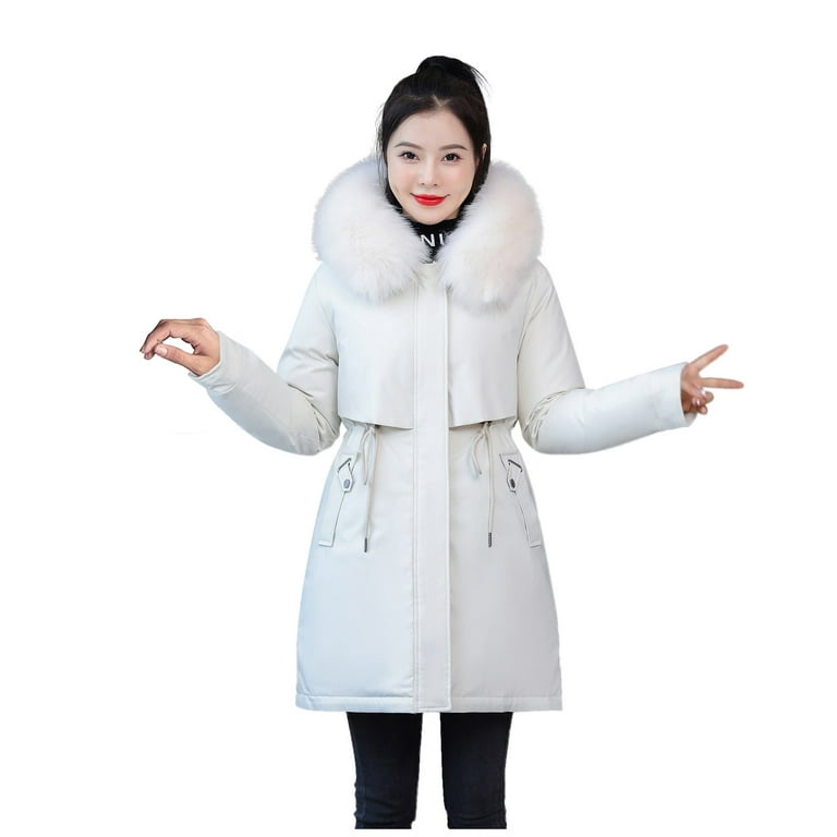 Women Fashion Outerwear Long Cotton-padded Jackets Pocket Suede Hooded Coats