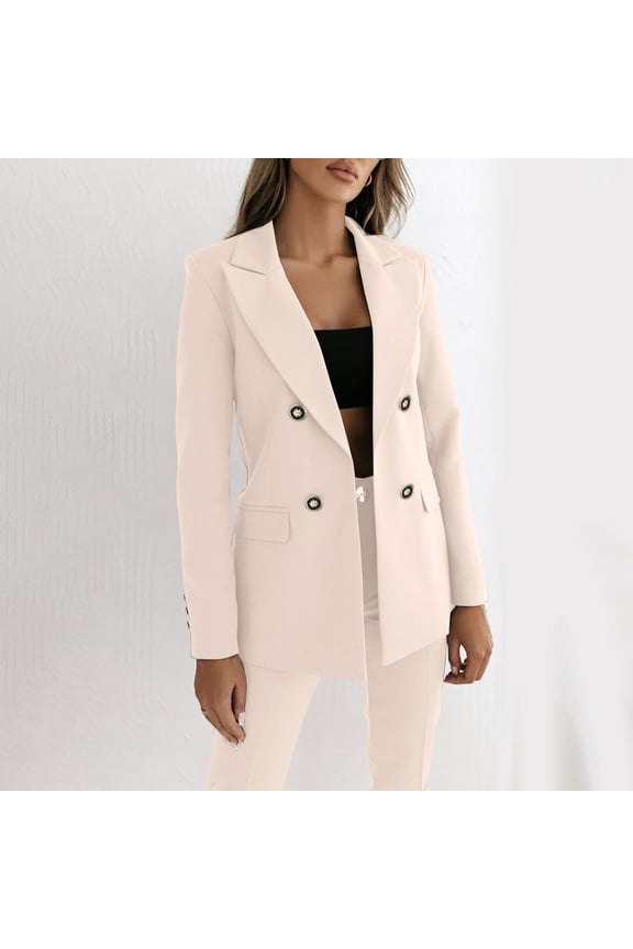 Women Fashion Outwear 2024 Casual Lapel Collar Long Sleeve Suits Jacket Solid Color Button Coat With Pockets Petite Warm Winter Coat Womens Jacket Elegant Jacket Women Heavy Coats for Women Womens