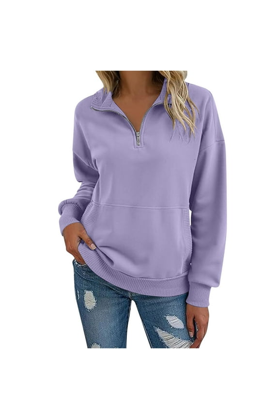 Women Fashion Oversize Sweatshirt Solid Fall Casual Long Sleeve Half Zip Pullover Lightweight Sweatshirts Tops