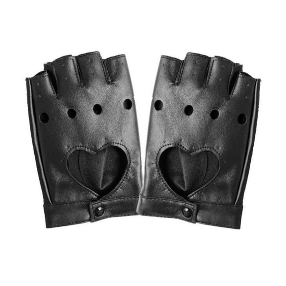 Women Fashion PU Leather Black Half Finger Gloves Cool Hollow Fingerless Gloves↗ L5X9