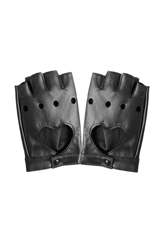 Women Fashion PU Leather Black Half Finger Gloves Cool Hollow Fingerless Gloves↗ L5X9