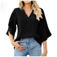 thumbnail image 1 of Women Fashion Petal Sleeve Tops Loose V Neck Chiffon Shirt Casual Blouse Summer Comfortable Stylish Tee, 1 of 2
