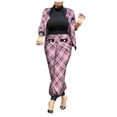 thumbnail image 1 of Women Fashion Plaid Print 2 Piece Outfit Zip Up Long Sleeve Jacket Long Pants Set Work Suits Tracksuit, 1 of 7