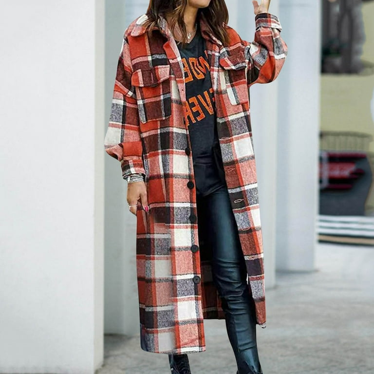 Fashion Lapel Long-Sleeved Plaid Overcoat Fashion Lapel Long-Sleeved Plaid Overcoat