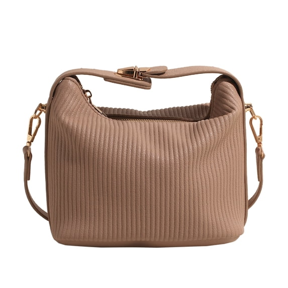 Women Fashion Pleated Exterior PU 1eather Crossbody Bag Solid Color Top Handle Handbag Purse Small Square Shoulder Bag