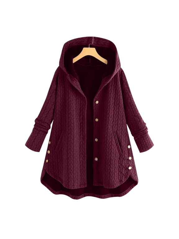 Women Fashion Plus Size Casual Button Pockets High Low Long Sleeve Hooded Coat Womens Anorak Jacket Fitted Jacket Women Lined Cardigan Women Thin Jacket Women Light Jacket for Juniors Ladies Jackets