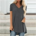 thumbnail image 1 of Women Fashion Plus Size Print V Neck Short Sleeved Long T-shirt Blouse, 1 of 5
