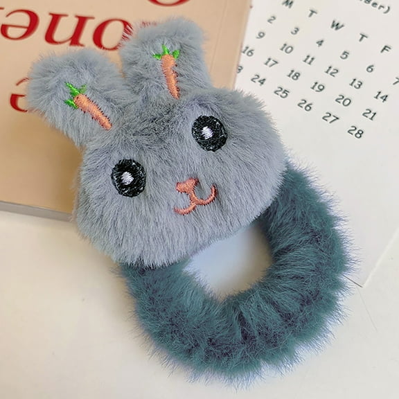 Women Fashion Plush Hair Tie with Animal Design Hair Head Rope Ponytail Holder Holster for Girls in Blue