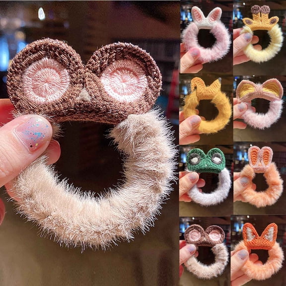 Women Fashion Plush Hair Tie with Crocheting Design Hair Head Rope Ponytail Holder Holster for Girls in A