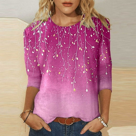 Women Fashion Print Casual Point Sleeve Round Neck T Shirt Top Women T Shirts Summer Women T Shirts Loose Womens Long Top Apparel Shirt Tees Tops for Women Tunics for Women Summer Exercise Tops Long