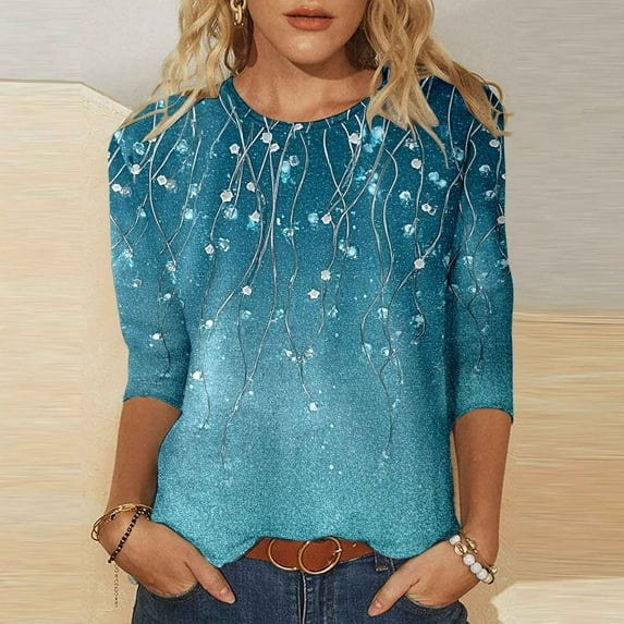 Women Fashion Print Casual Point Sleeve Round Neck T Shirt Top Womens Athletic Tee Womens Running Tee Shirts Stripped Short Sleeve Shirt Women Athletic Top Women Shirt Athletic Women Summer Women