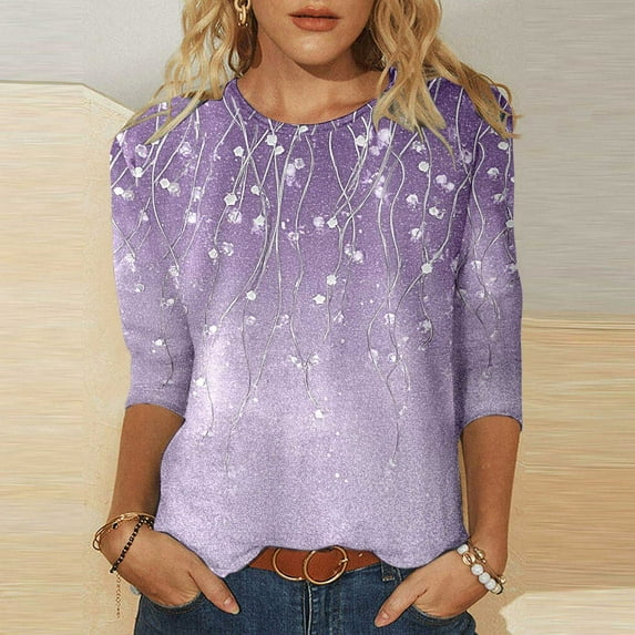 Women Fashion Print Casual Point Sleeve Round Neck T Shirt Top Womens Athletic Tee Womens Running Tee Shirts Stripped Short Sleeve Shirt Women Athletic Top Women Shirt Athletic Women Summer Women