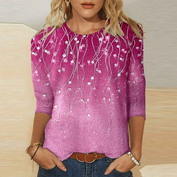 Women Fashion Print Casual Point Sleeve Round Neck T Shirt Top Womens Athletic Tee Womens Running Tee Shirts Stripped Short Sleeve Shirt Women Athletic Top Women Shirt Athletic Women Summer Women