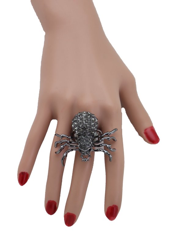 Women Fashion Ring Black Metal Elastic Band Spider Jewelry