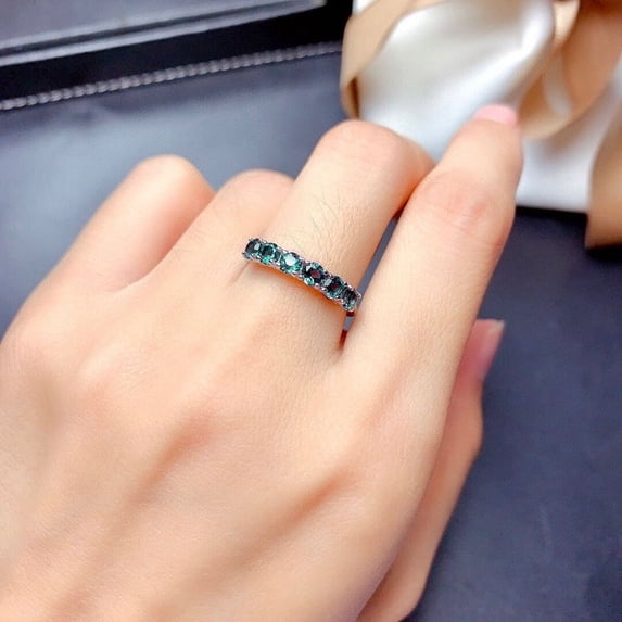 Women Fashion Ring Copper Ring With Simulated Peacock Blue Topaz Diamond Studded Green Diamond Accent For Daily Wear