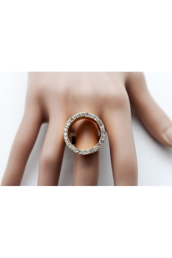 Women Fashion Ring Gold Metal Round Shape Beads Elastic Band One Size