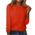 thumbnail image 1 of Women Fashion Round Neck Long Sleeve Tops Solid Casual Loose Basic T Shirt Classic-Fit Trendy Tunics Top, 1 of 3