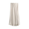 thumbnail image 1 of Women Fashion Satin Solid Pleated Midi Skirt Vintage Mid Elastic Waist Female Chic Lady Skirts, 1 of 7