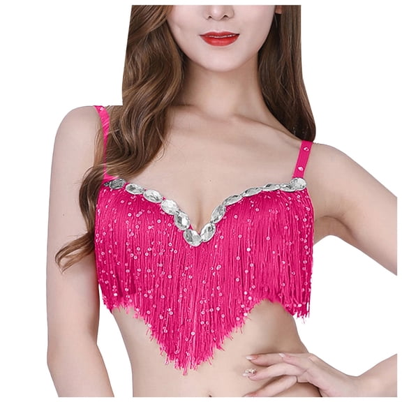 Women Fashion Sequin Fringe Dance Bra Show Performance Wear Elegant Bralette Party Outfit