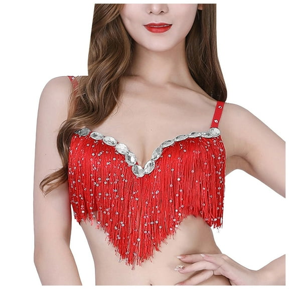 Women Fashion Sequin Fringe Dance Bra Show Performance Wear Elegant Bralette Party Outfit