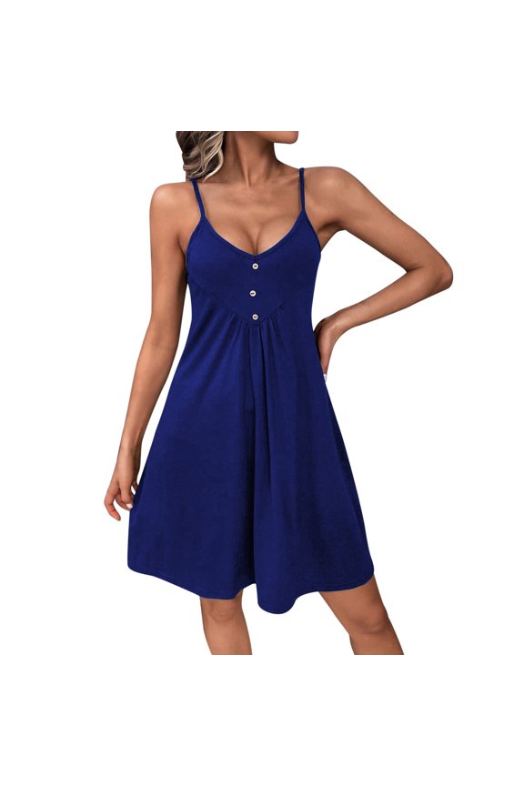 Women Fashion Sexy Deep V Neck Button Up Waist Casual Dress Flowy Comfortable Summer Outfit