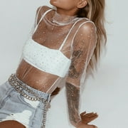 KIAPEISE Women Fashion Sexy Sheer T Shirt Mesh Top Transparent Tops