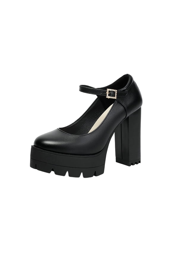 Women Fashion Shoes Dressy Platform Chunky High Heels Mary Jane Shoes for Women Closed Round Toe Pumps with Buckle Lolita Gothic Shoe for School Party Dress