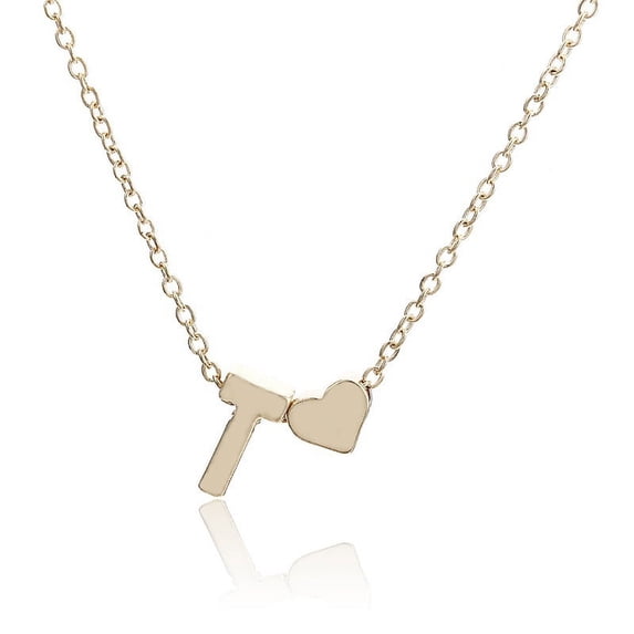Women Fashion Simple Alloy Golden Heart-shaped With Letter A To Z Pendant Necklace