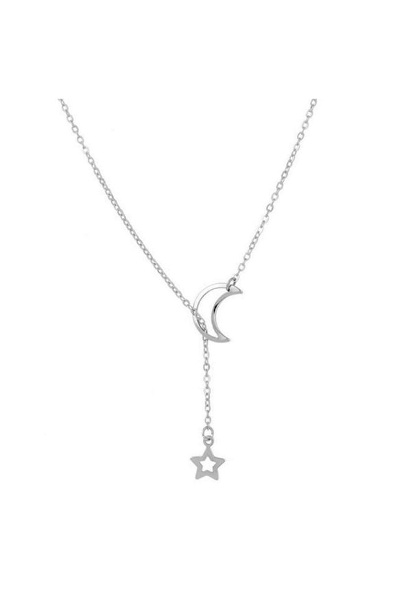 Women Fashion Simple Jewelry Openwork Star Moon Pendant Chain Necklace Long Alloy Temperament Minimalist Necklace