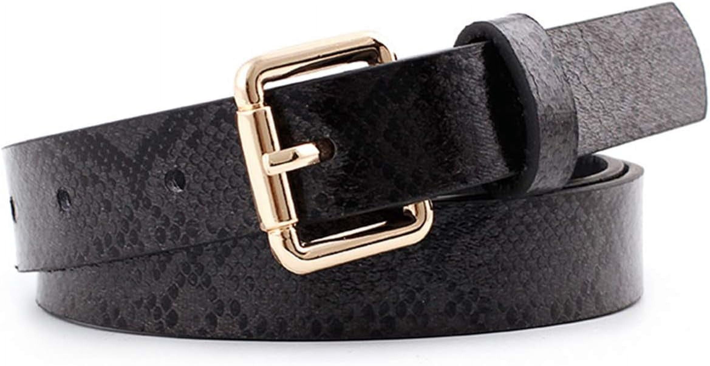 Snakeskin Embossed Black Leather Belt w/ Oversized Gold Buckle | Size M Frontier Muse Belt main image 3