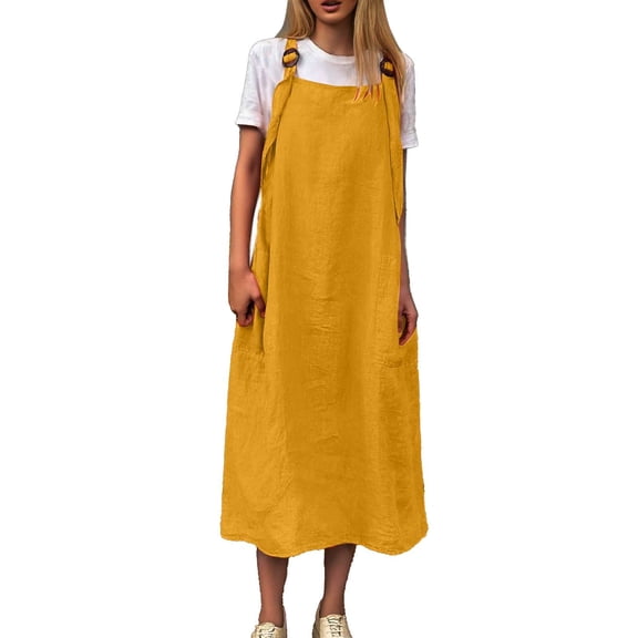 Women Fashion Solid Adjustable Shoulder Strap Casual Long Dress