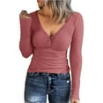 thumbnail image 1 of Women Fashion Solid Button Women Thermal Tops T Shirt V Neck Thermal Underwear for Women Tops Pullover Long Sleeve Slim Men's Thermal Tops and Bottoms Top, 1 of 5