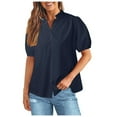 thumbnail image 1 of Women Fashion Solid Buttoned Shirt With Sleeves V Neck Casual T Shirt Top, 1 of 2