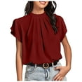thumbnail image 1 of Women Fashion Solid Casual Comfort Elegant Pleated Short Sleeve Shirt Top, 1 of 2