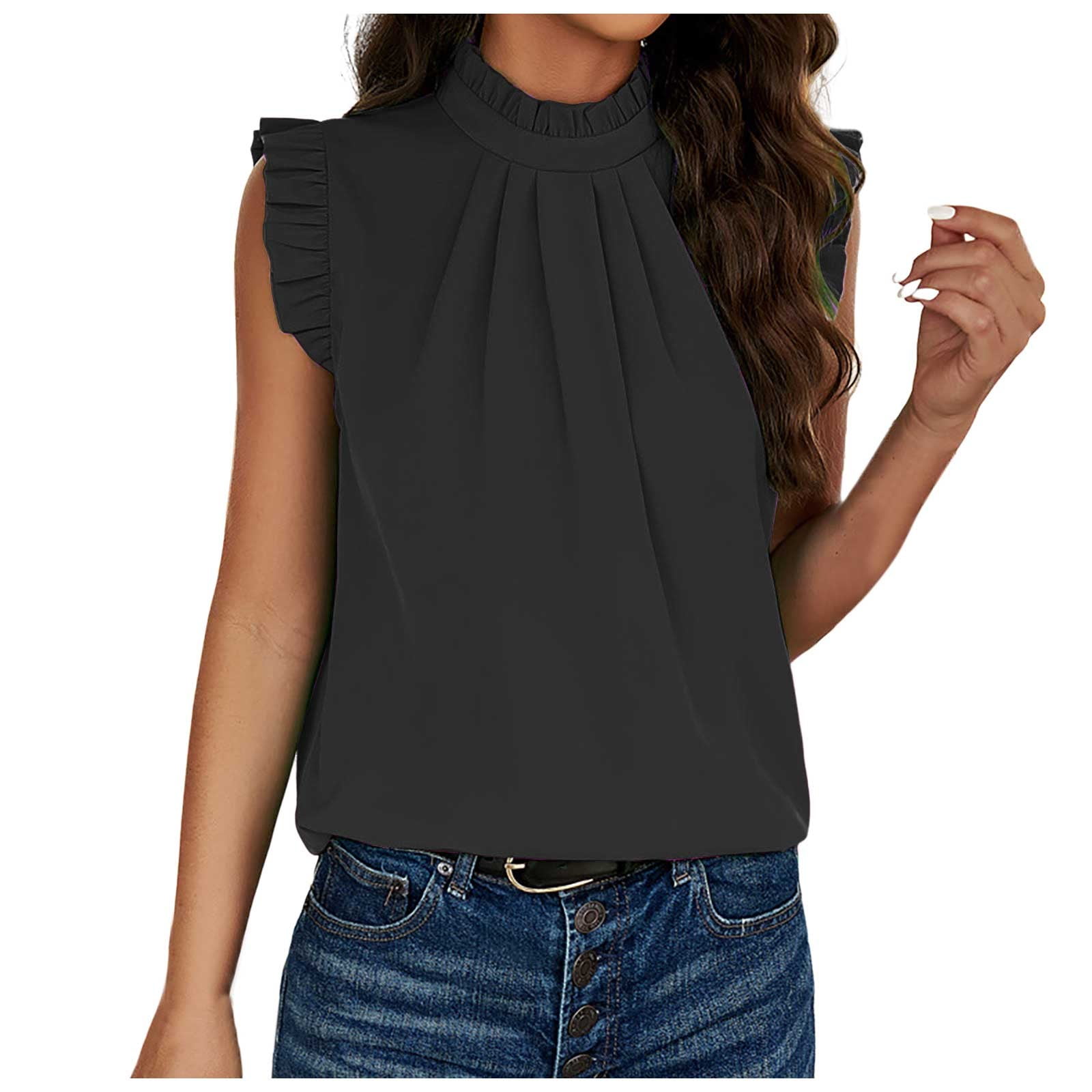 Women Fashion Solid Casual Loose Comfort Round Neck Sleeveless Shirt