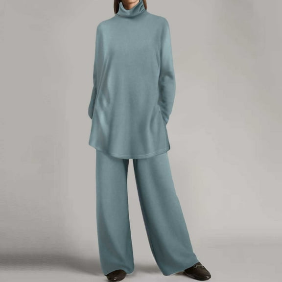 Women Fashion Solid Casual Loose Slit Top Trousers High Knitted Suit Womens Business Attire Suits Business Suit Girls Snow Overalls Women Woman Pants Suits Formal Misses Business Suits Pants And Top