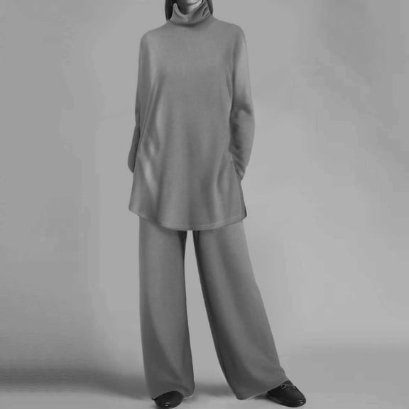 Women Fashion Solid Casual Loose Slit Top Trousers High Knitted Suit Womens Business Attire Suits Business Suit Girls Snow Overalls Women Woman Pants Suits Formal Misses Business Suits Pants And Top