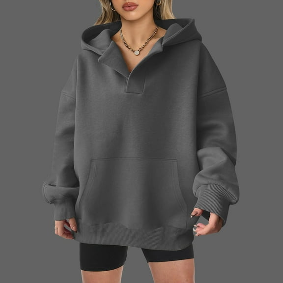 Women Fashion Solid Casual Neck Pocket Long Sleeve Hooded Sports Hoodie Oversized Hoodies for Women Sweater Women Zipper Baggy Hoodie Casual Long Sleeve Womens Casual Pullover Tops Thin Zip up Hoodie
