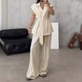 thumbnail image 1 of Women Fashion Solid Casual Suit Sleeveless Lac Up Cardigan High Waist Pants Suit Pant Suits plus Size Jumpsuit for Women Dresses for Grandmother of The Bride Snow Bib Womens Suite 269 Striped Trouser, 1 of 5