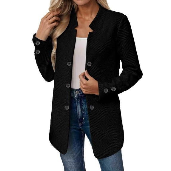 Women Fashion Solid Casual Three Button Double Long Sleeve Jacket for Everyday and Travel by Women's Casual Jackets Women's Bomber Jacket Casual Coat