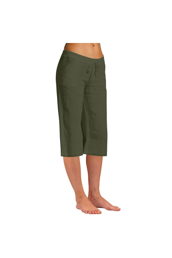 Women Fashion Solid Color Cotton Flax Elastic Long Pants Beach Leisure Trousers Crop Length Pants plus Size Winter Clothes Petite Knit Pants for Women Petite Pants 20x Pants Womens plus Pants plus