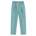 thumbnail image 1 of Women Fashion Solid Color Cotton Flax Elastic Long Pants Beach Leisure Trousers, 1 of 4