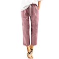 thumbnail image 1 of Women Fashion Solid Color Cotton Flax Elastic Long Pants Beach Leisure Trousers, 1 of 4