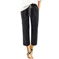 thumbnail image 1 of Women Fashion Solid Color Cotton Flax Elastic Long Pants Beach Leisure Trousers, 1 of 4