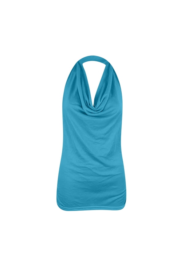 Women Fashion Solid Color Halter Neck Sleeveless T-Shirt Blouse, Backless Casual Top, Stylish and Comfortable Summer Wear, Lightweight and Trendy High Neck Sleeveless Shirt for Daily Wear and Outings