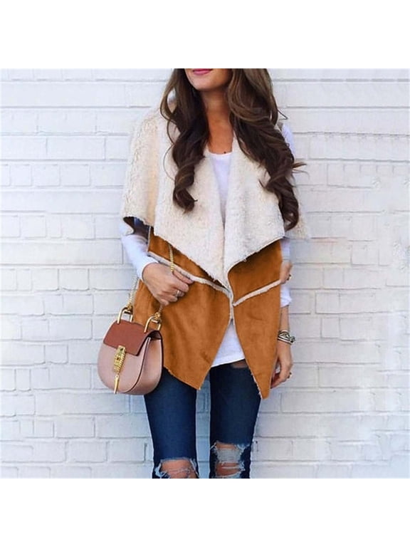 Women Fashion Solid Color Jacket Sleeveless Lapel Vest Loose Coat plus Size Maternity Jacket A Line Zip Jacket Women Bed Jackets for Women plus Size Ladies Jackets Lightweight Outerwear Women Jacket