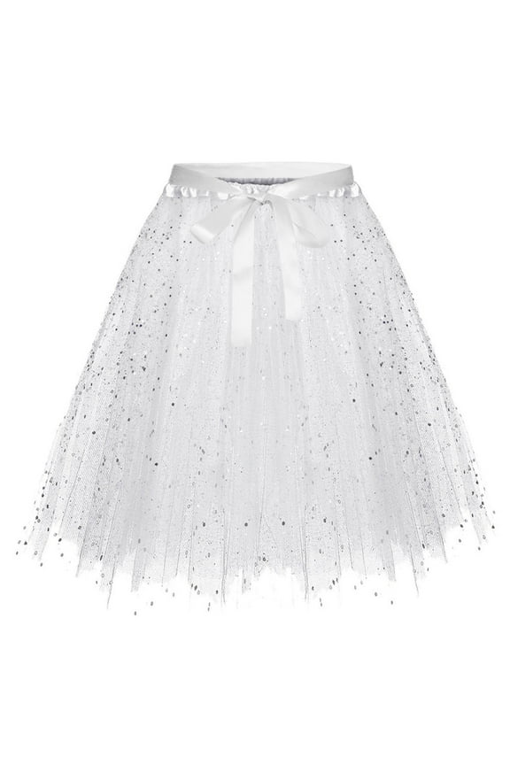 Women Fashion Solid Color Lace Up Bow Puffy Skirt Handmade Skirt Performance Skirt White B
