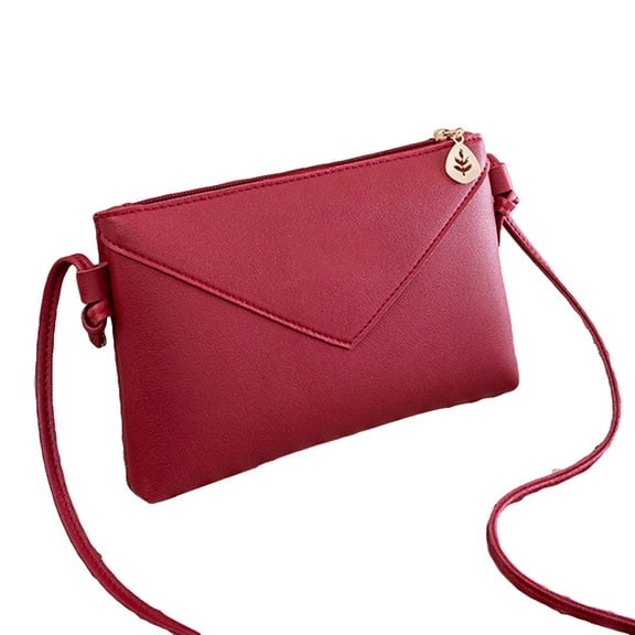 Women Fashion Solid Color Leaf Zipper Shoulder Bag Crossbody Handbag Phone Pouch